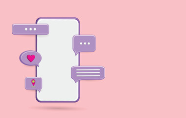 Chat bubble smartphone icon with purple color and pink background for your social media post or sales promotion business