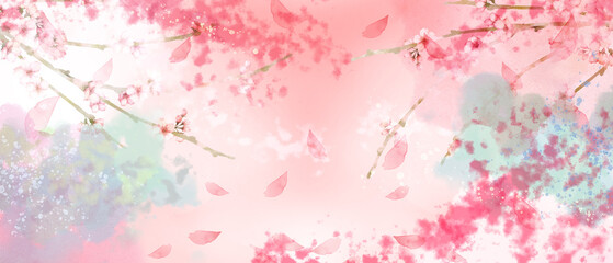 水彩の桜の花とピンクの抽象的な背景