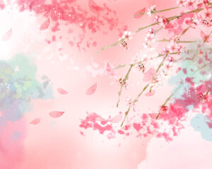 Obraz na płótnie Canvas 水彩の桜の花とピンクの抽象的な背景