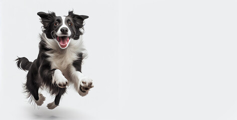 Happy running  black and white border collie dog  made with Generative AI - obrazy, fototapety, plakaty