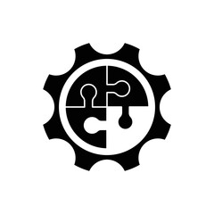 Jigsaw puzzle and gear icon design. Problem solving vector icon. Vector illustration