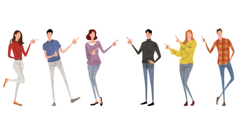 Obraz premium ベクターイラスト素材：指で示す人物セット