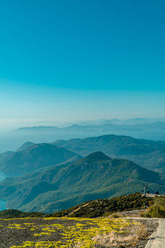 Vertical aerial view of the stunning landscapes of Oludeniz, Turkey
