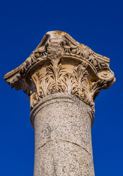 Vertical view of a column in the Ephesus Archaeological Park in Turkey