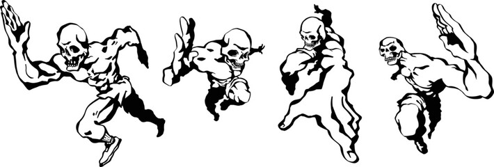 Skeleton athletes sport running art decorations decor art vectors olympic medals competition tattoo black and white