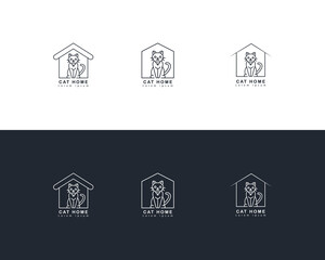 Cat home logo design template, pet love logo design suitable for pet shop, store, cafe, business, hotel, veterinary clinic, Domestic animal vector illustration logotype, sign, symbol vector.