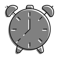 Alarm Clock filled with gray color icon Isolated On white background. Mechanical Watch For Measuring Time. Simple black and white vector