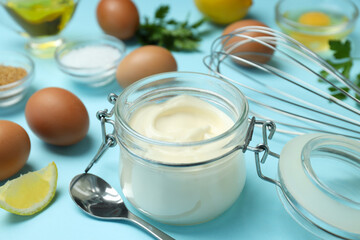 Concept of cooking egg sauce, mayonnaise sauce