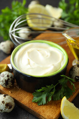 Concept of cooking egg sauce, mayonnaise sauce