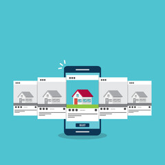 House for rent. Smartphone app with house icons, house for rent or sale ,house selection concept.