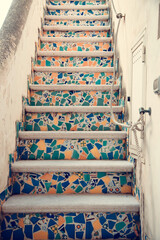 Colorful stairs in an italian village on Procida Island.