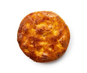A rice cracker placed on a white background.
