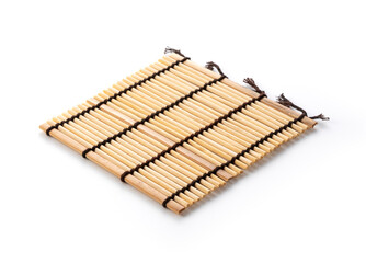 Coasters made of bamboo placed on a white background.
