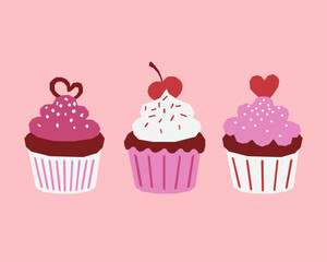 Festive muffins and cupcakes. Valentines Day dessert or wedding.