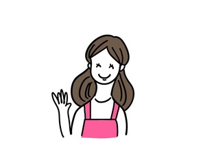 ロングヘア女性上半身　エプロン