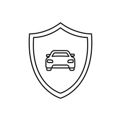 Shield and car. Insurance. linear icon. Line with Editable stroke