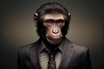 Fototapeta premium a Realistic Portrait of an executive monkey wearing suits, generative ai 