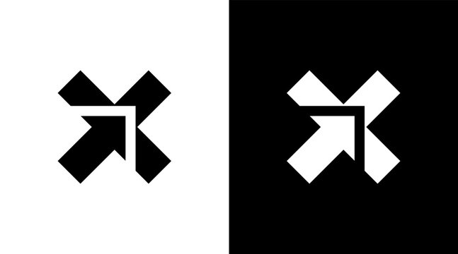 technology logo arrow monogram x letter initial black and white icon illustration Designs templates