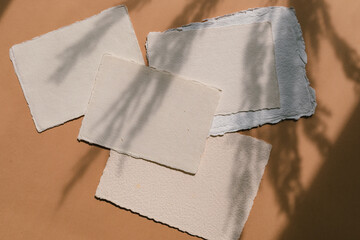 Blank wedding invitation cards mock ups. Textured cotton rag handmade paper. Minimal and modern...