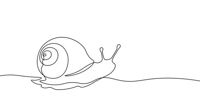 One continuous line art snail symbol. Sketch black drawing animal slow shell wildlife. Garden natural slow metaphor vector illustration