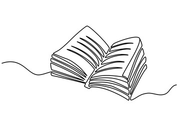 Book line art. Educational supplies back to school. Contour Drawing Minimalist Style. Perfect for printing. One continuous line art doodle vector illustration isolated on the white background. 