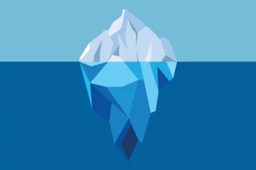 Fotobehang Iceberg Floating in Blue Ocean Vector Illustration. Big iceberg floating in sea with massive underwater, metaphor business iceberg northern on water sea illustration. All in a single layer. © thailerderden10