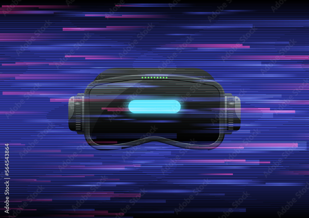 Poster abstract vector 3d vr glasses black gray modern shapes blue gradient background horizontal grid line