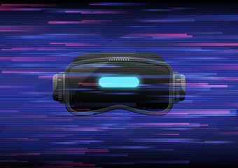 abstract vector 3d vr glasses black gray modern shapes blue gradient background horizontal grid lines multi colored rectangle Spread all over the top, glitch effect style.
