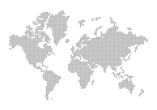 World map made of grey dots. Isolated on transparent background