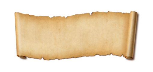 Old paper horizontal banner. Parchment scroll isolated on white with shadow