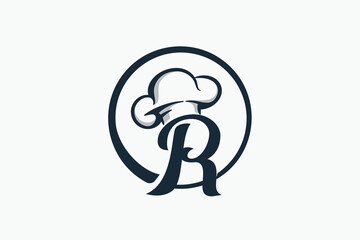 chef logo with a combination of letter r and chef hat for any business especially for restaurant, cafe, catering, etc. - obrazy, fototapety, plakaty