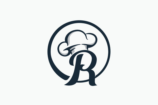 chef logo with a combination of letter r and chef hat for any business especially for restaurant, cafe, catering, etc.