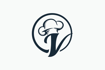 chef logo with a combination of letter v and chef hat for any business especially for restaurant, cafe, catering, etc.