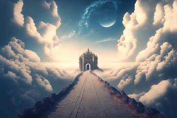 illustration of way to heaven kingdom among the clouds Generative Ai