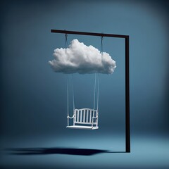 Minimal floating swing chair created by generative AI - obrazy, fototapety, plakaty