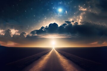 way path to heaven with light glow from the eternal horizon, concept of adventure to unknown place Generative Ai