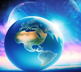 Blue Planet Globe in Cosmos, Generative AI Illustration