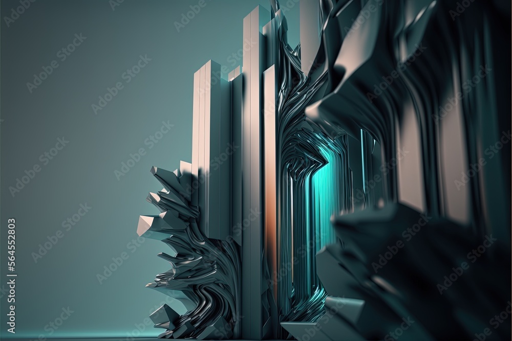 Poster simple glass figures. frozen multicolored liquid. gradient light. luxurious abstract background. 3d 