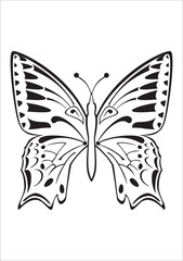 Tattoo art 1990s, 2000s. Y2k stickers. Butterfly in trendy psychedelic style. Vector hand drawn tattoo print. Black and white colors.Vector surreal astrology. Sketch boho mystic illustration. 