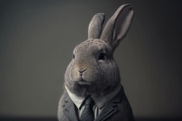 Portrait of a Rabbit dressed in a formal business suit, Generative AI