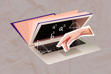 Composite collage picture of arm finger typing netbook study maths isolated on drawing background - Powered by Adobe