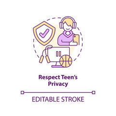 Respect teen privacy concept icon. Trust child. Promoting self esteem in adolescent abstract idea thin line illustration. Isolated outline drawing. Editable stroke. Arial, Myriad Pro-Bold fonts used