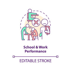 School and work performance concept icon. Family conflict. Parent teen conflict area abstract idea thin line illustration. Isolated outline drawing. Editable stroke. Arial, Myriad Pro-Bold fonts used