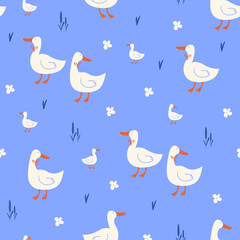 Fototapeta na wymiar Seamless pattern with geese. Vector illustrations