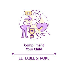 Compliment your child concept icon. Mark achievement. Promoting self esteem in teen abstract idea thin line illustration. Isolated outline drawing. Editable stroke. Arial, Myriad Pro-Bold fonts used