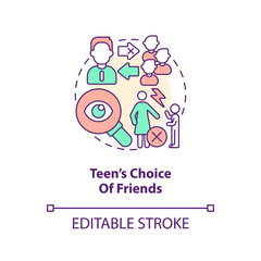 Teen choice of friends concept icon. Communication issues. Parent child conflict area abstract idea thin line illustration. Isolated outline drawing. Editable stroke. Arial, Myriad Pro-Bold fonts used
