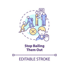 Stop bailing them out concept icon. Teaching teenager responsibility abstract idea thin line illustration. Isolated outline drawing. Editable stroke. Arial, Myriad Pro-Bold fonts used