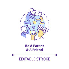 Be parent and friend concept icon. Trustful relationship. Peaceful teen raising tip abstract idea thin line illustration. Isolated outline drawing. Editable stroke. Arial, Myriad Pro-Bold fonts used