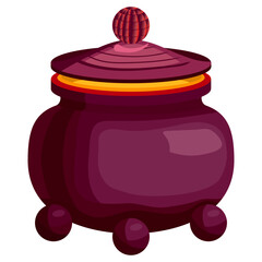 Magic pot of a witch, a sorcerer with a handle of a blood-red gemstone, an element of utensils of witches and sorcerers on the Halloween holiday