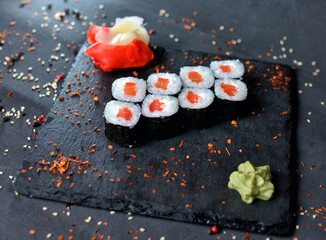 Sushi Roll Salmon with cheese , Fish , wasabi 